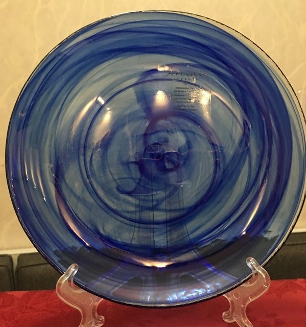Cobalt Blue set of 4 8 12 Glass Swirl Salad Plate Artistic