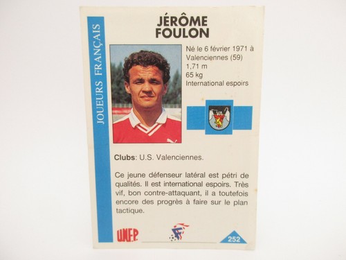 Carte PANINI Football UNFP 1993 N°252 Jérôme Foulon Valenciennes - Picture 2 of 2