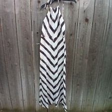 ANN TAYLOR DRESS WOMENS SZ 4 STRIPED IVORY MAXI HALTER TIE  PULLOVER SLEEVELESS 