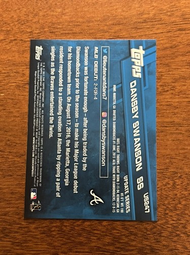 2017 Topps Update #US247 Dansby Swanson RD RC Atlanta Braves - Bild 2 von 2