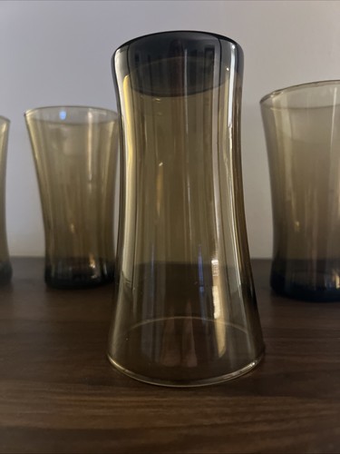 Vintage Anchor Hocking Linden Mocha Tumblers Smokey Brown Glassware Set of 4 - Picture 9 of 13