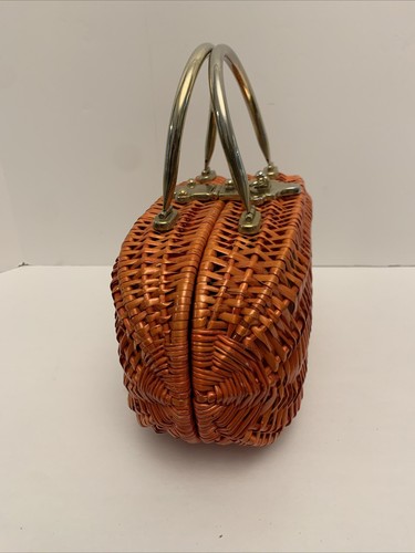 Cartera de mimbre vintage de gran tamaño rojo naranja bolso de mano Koret años 60 50 bolso de ratán difícil de encontrar - Imagen 2 de 14