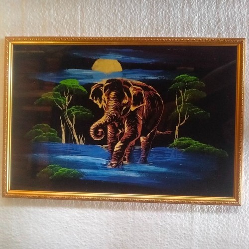 BLACK VELVET ART Acrylic Paint Elephant Sri Lanka Frame NEW - Picture 2 of 8