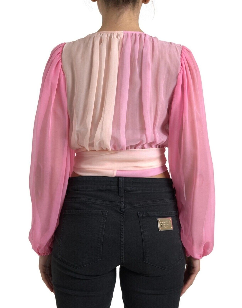 DOLCE & GABBANA Top Mix Pink Silk Wrap Long Sleeves Blouse