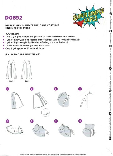 Simplicity D0692 SUPER SIMPLE CAPES Adult Unisex Costume ONE SIZE UNCUT Pattern - Picture 3 of 4