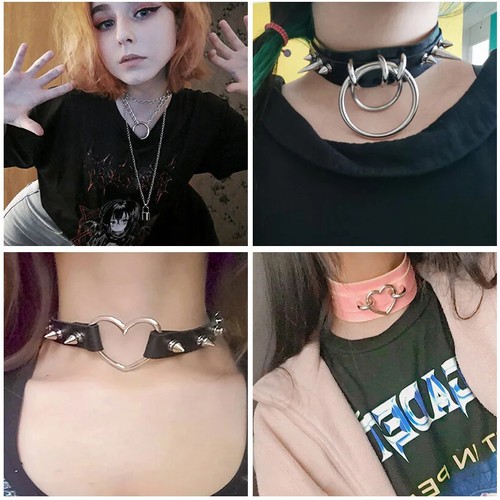 Collana Bondage Cosplay Spike Punk Gotico Collare Pelle Chockers Collari Rotondi - Foto 18 di 49