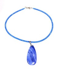NEW BLUE QUARTZ PEAR SHAPE STONE PENDANT+MADE WITH SWAROVSKI CRYSTALS NECKLACE