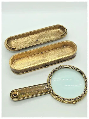 Caja de recuerdo lupa esmaltada tono dorado adornada ojo de tigre Mike Ally - Imagen 2 de 14