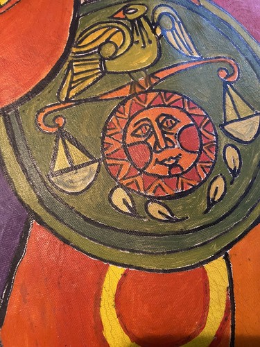 Vintage mid Century Modern Libra Zodiac Sign Original Painting Folk Art Signed - Picture 4 of 7