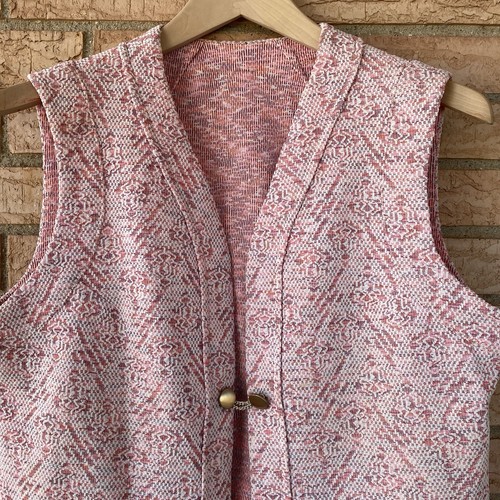 60s 70s funky textured chain button sleeveless tunic vest top size L psychedelic - Picture 5 of 8