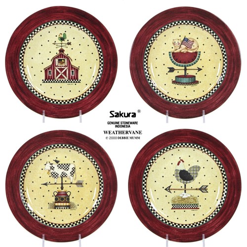 Sakura WEATHERVANE 8.25" Salad Plate Set 4Pc Barn Rooster Cow Debbie Mumm Mint - Picture 1 of 22