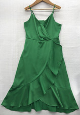 Chelsea28 Dress Large Green Spaghetti Straps Wrap Look Ruffle Attached Slip