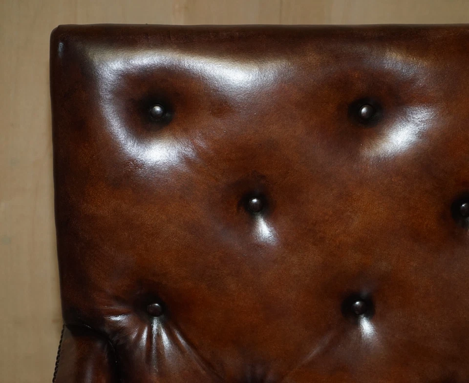 KOMPLETT RESTAURIERTER ANTIKER CHESTERFIELD-SESSEL GEORGE III UM 1780 BRAUN LEDER - Bild 3 von 4