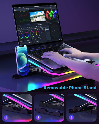 Upgarde Laptop Cooling Pad, RGB Lights Laptop Cooler 6 Fans for 15.6-17.3 Inch L - Picture 5 of 12