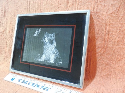 Cat & Butterfly - Figi Giftrware #261, marco de metal (algún desgaste), EE. UU. 1979 - Imagen 3 de 5
