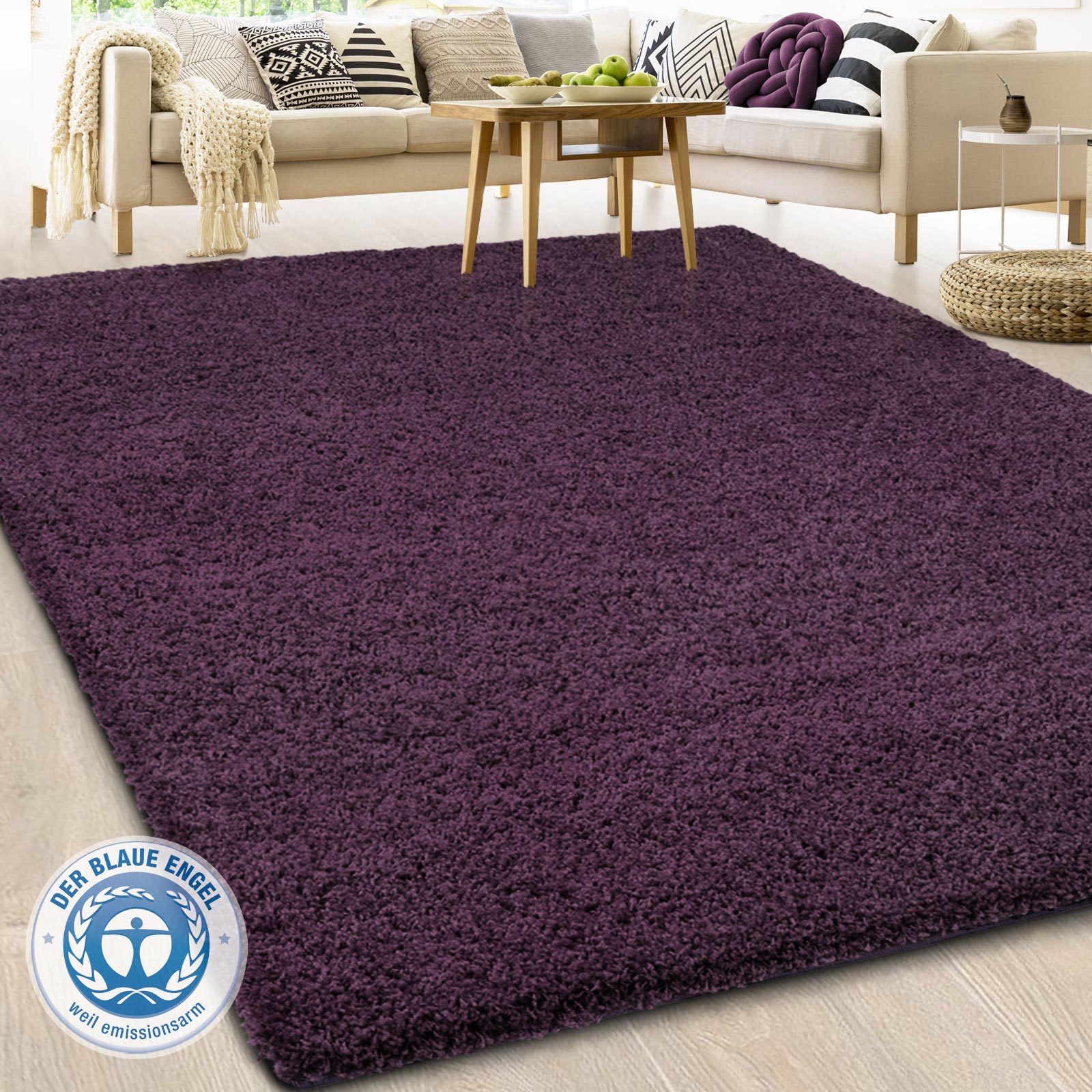 Barcelona Hochflor Shaggy Teppich Langflor Wohnzimmer einfarbig Rund Teppiche