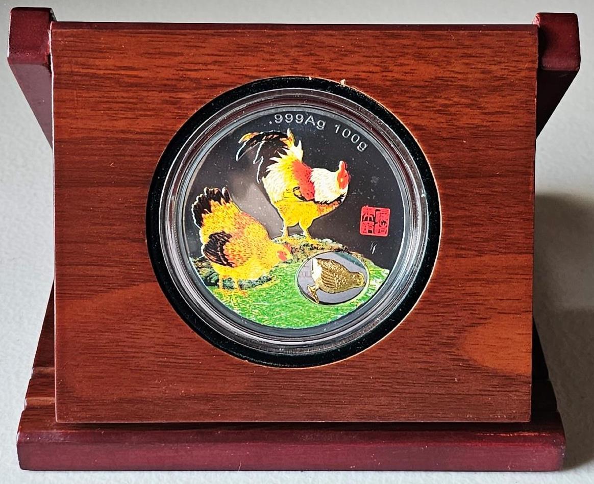 China 100 grams 999 Silver w/ GP Rooster "Brilliance of Spring" COA