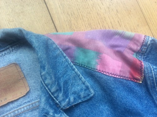 RARE Vintage Levis Levi Jeans Blue Denim Jacket + Abstract Bright Design Large - Picture 6 of 12