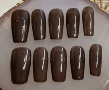 Dark Grey  Hand Painted Nail Fake False Glue on nails