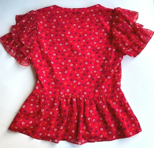 Madewell Tiered-Sleeve Peplum Top in Metallic Prairie Posies, Sz 4 - Picture 4 of 9