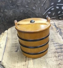 Antique Banded Small Primitive Wooded Bucket W/lid S1-2