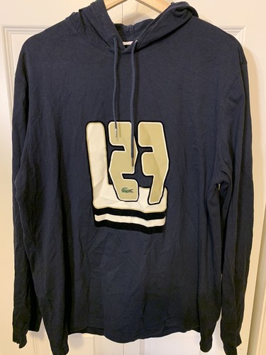 Lacoste Sweater Mens Sz XL Graphic Logo Lightweight Pullover Hoodie Top Blue - Picture 6 of 7