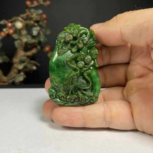 73GR ZERTIFIZIERTER KAISERLICHER GRÜNER JADEIT JADE ANHÄNGER WUNDERSCHÖN GESCHNITZT SCHWAM - Bild 13 von 15