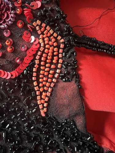 Vintage 2000s Y2K Black Sheer Silk Dress W Beads & Sequins & Red Silk Lining - Picture 16 of 18