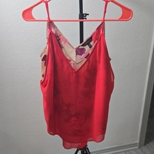 Express Women s Red Floral Lined V-Neck Camisole Tank Top, Size S