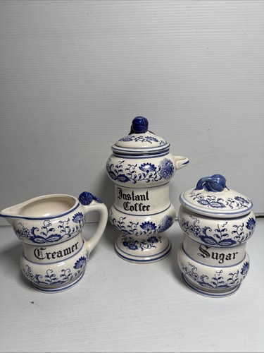 Blue Onion By Webb Japan Sugar, Creamer Jug and Coffee with lids Vintage - Bild 2 von 16
