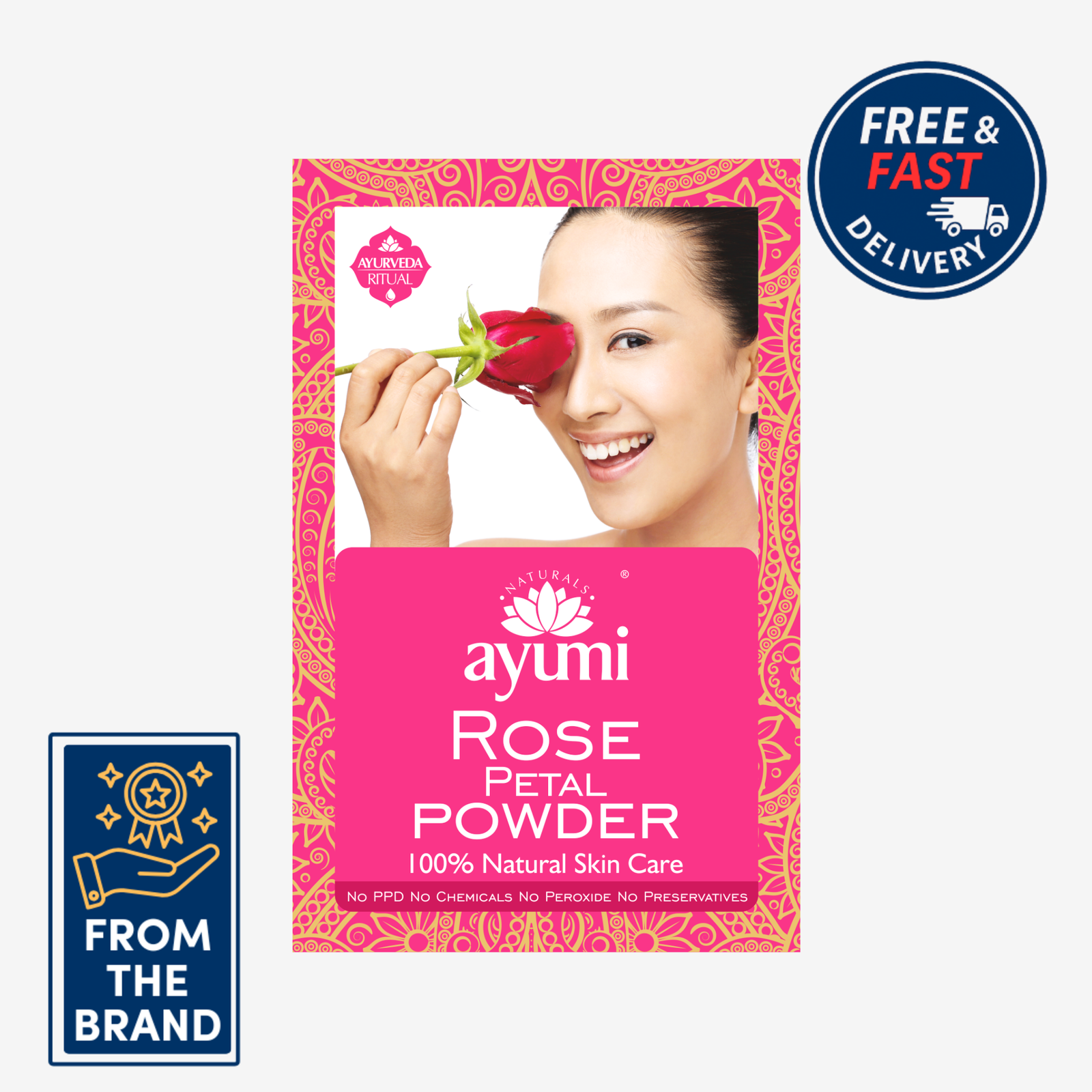 Ayumi Rose Petal Powder | Cleanses and Nourishes | Works as an Exfoliant | 50g