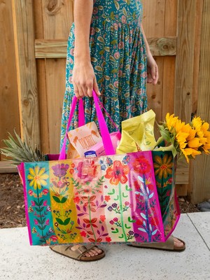 Natural Life Multi Color Polypropylene Carry All Happy Tote Bag