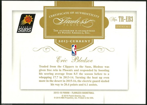 2015 Eric Bledsoe Panini Flawless Transitions on Card Auto Jersey #2/25 - 1/1 - Picture 2 of 3