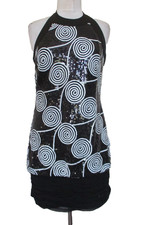 Vintage 90s Cache Sequin Halter Dress Black White Open Back Size 12 Women