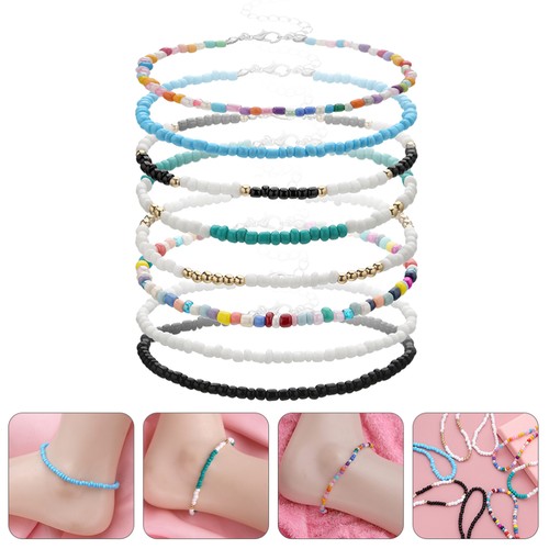 8 Pcs Color Bead Anklet Women's Miss Bracelets Girl Foot Chain Decor - Picture 10 of 12