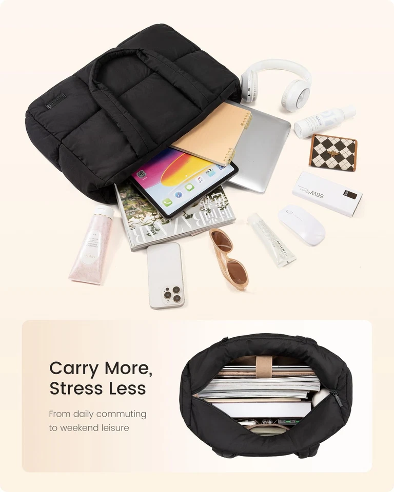 Bolsa para laptop feminina 15,6 polegadas, bolsa tote acolchoada com compartimento para laptop - Imagem 2 de 3