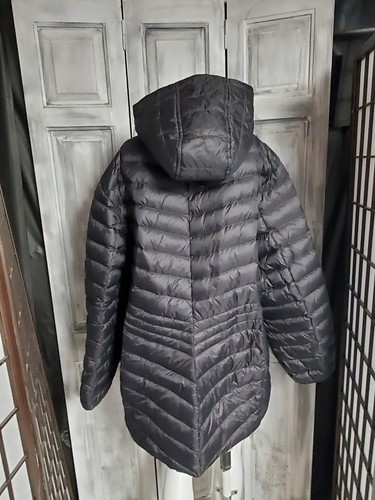 Lands End Down Puffer Coat Womens 1X Black Hooded Jacket Plus Size 16W 18W Ltwt - Picture 3 of 13