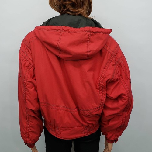 Vintage Obermeyer Snow Ski Bomber Jacket w Hood Full Zip Snap Red Insulated 10 - Picture 12 of 14