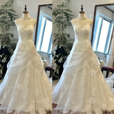 Wedding Dresses Lace Applique Strapless Ruching Sweep Train A Line Bridal Gowns