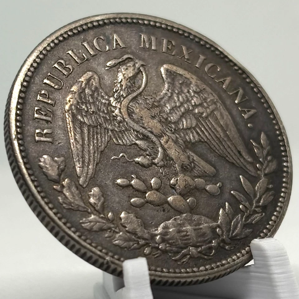 Moneda de plata de 1 peso de México de 1908 lunes a la mañana - km#409,2 rayos de tapa grande, estado como nuevo Foto 3 de 4