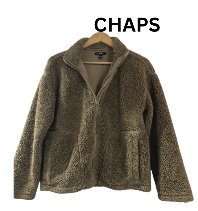 Chaps Brown Sherpa Full Zip Mock Neck Jacket Size M Cambodia Unisex