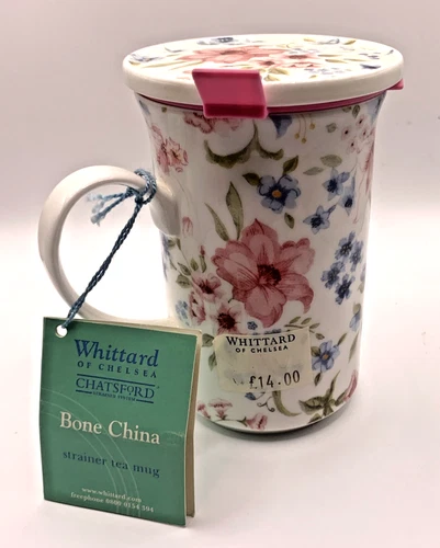 Whittard Of Chelsea The Chatsford Mug Bone China Strainer Tea Complete NWT Pink