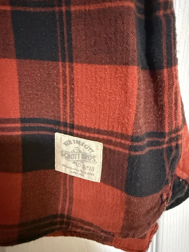 Camisa Schott Bros NYC Japão flanela manga curta botão para baixo tamanho grande - Imagem 4 de 4