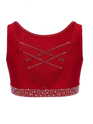 Kinder Mädchen Shirts Lyrical Weste Ballett Crop Tops Strass U-Ausschnitt Training Yoga - Bild 15 von 58