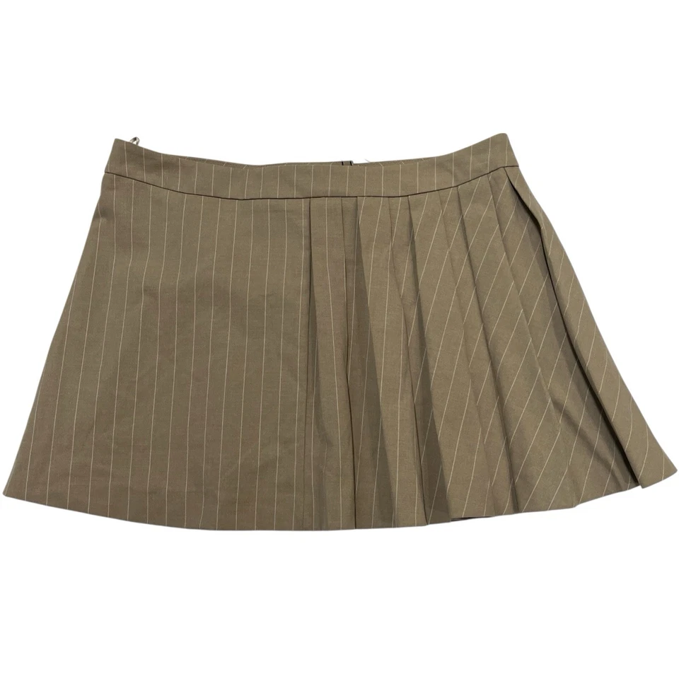 Falda Zara Y2K Mujer M Marrón Tostado Rayas Caja Plisada Micro Mini Academia Foto 2 de 4