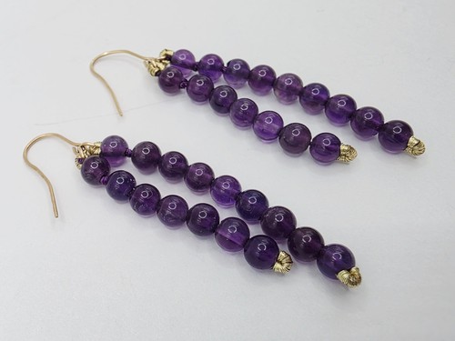 14k Amethyst Bead Drop Earrings - Picture 5 of 16