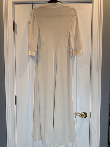 1970s Kayser Peignoir Set Robe Long Nightgown Nylon Quilt Collar Cream Sand Size - Picture 6 of 12
