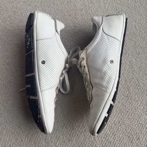 Gucci Vintage White Silver Leather Tennis Trainers Large Logos Perforated Size 5 - Picture 5 of 11