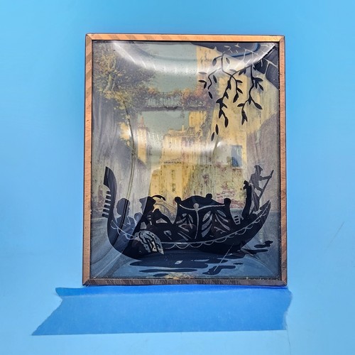 Vintage Venedig Gondel Sihouette umgekehrt bemalt Blase Glas italienische Szene 5x4 - Bild 1 von 4