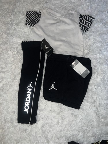 Completo Nike Jordan bambina 3 pezzi camicia pantaloncini pantaloni bambino neonato 12 mesi - Foto 4 di 8